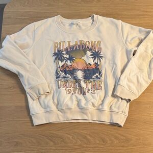 Billabong Cream Crewneck Sweatshirt with Orange, Yellow and Navy Graphic